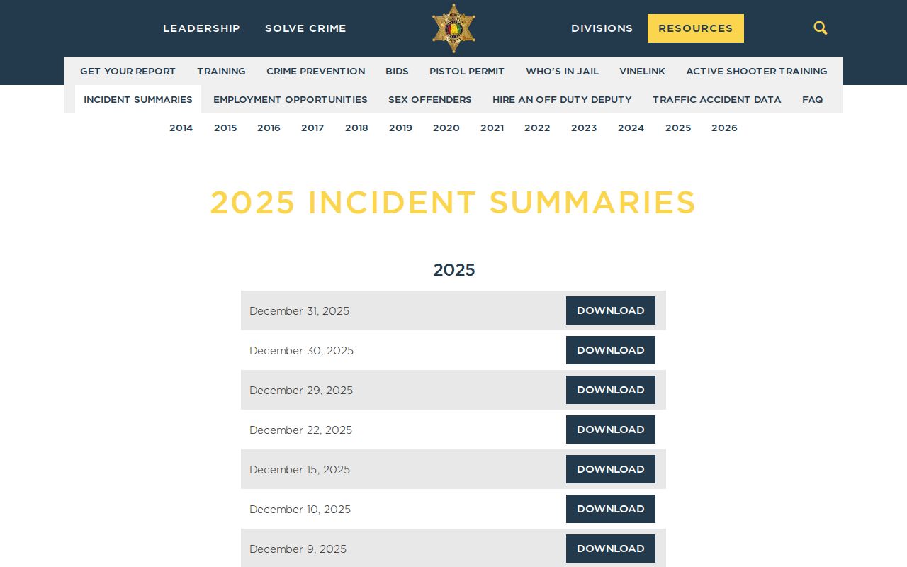 Tuscaloosa County arrest records incident summaries archive