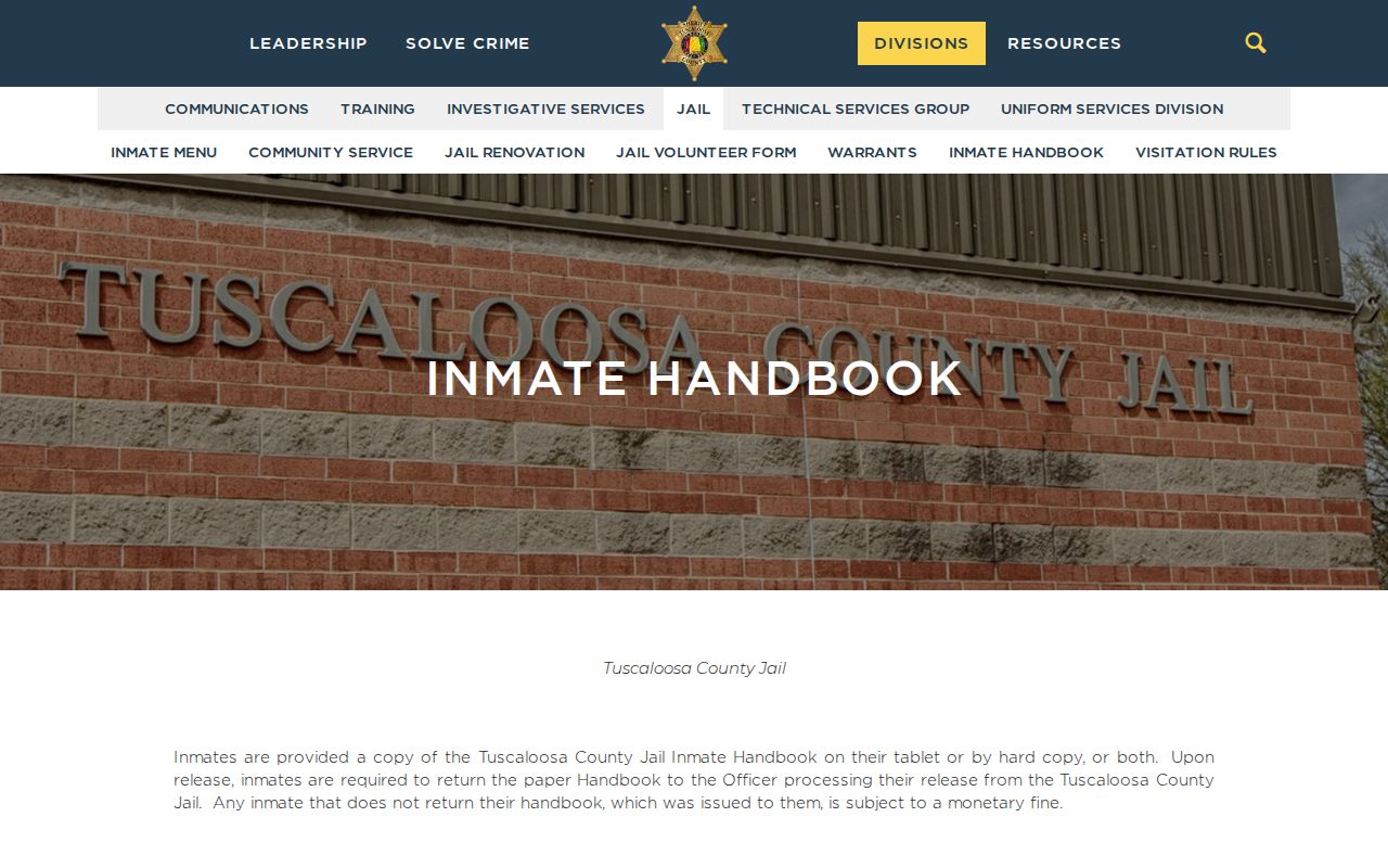 Tuscaloosa County arrest booking record inmate handbook