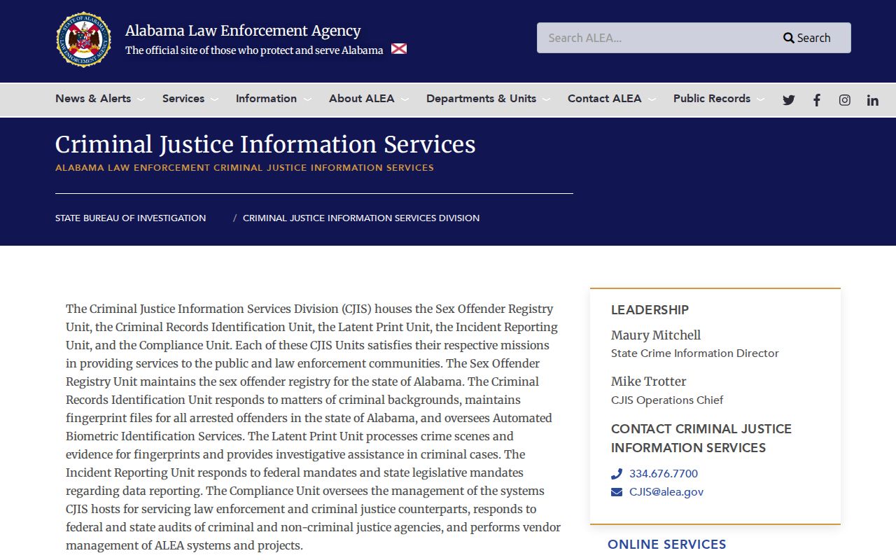 Tuscaloosa County criminal records at ALEA Criminal Justice Information Services