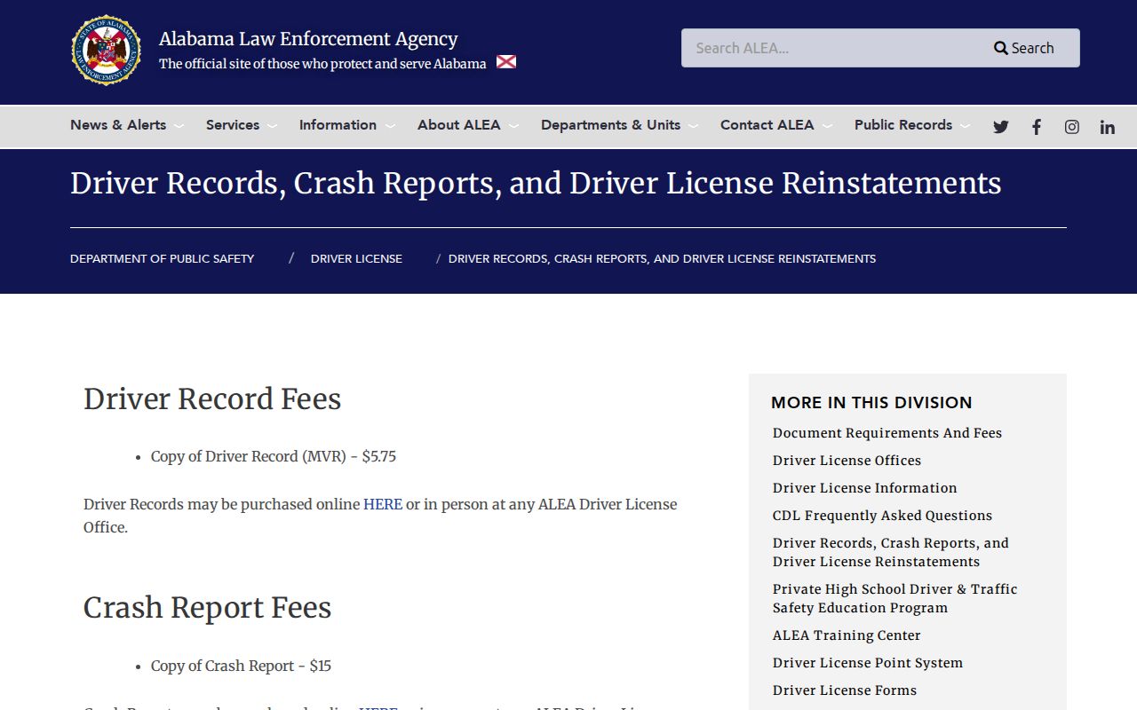 Tuscaloosa County crash report record access through ALEA