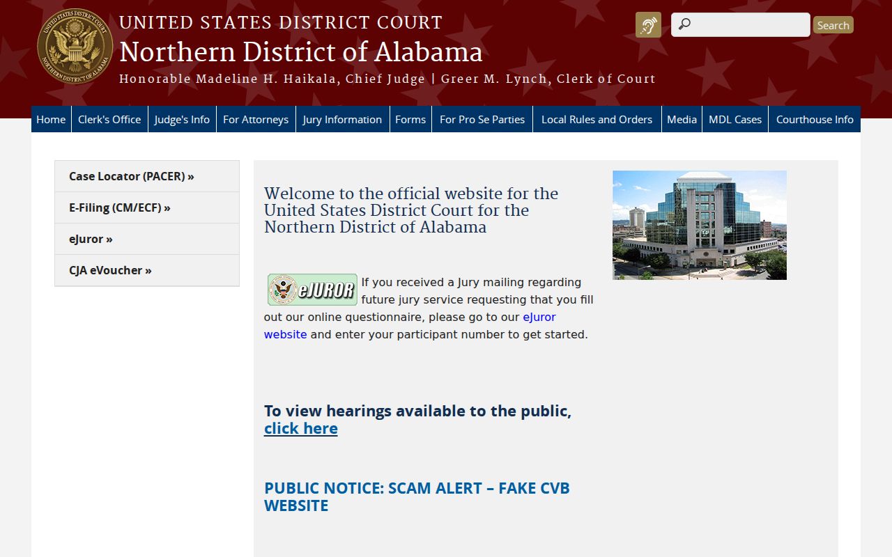 Tuscaloosa County federal criminal court records in Northern Alabama
