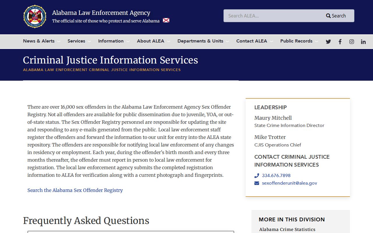 Tuscaloosa County sex offender registry update explanation from ALEA