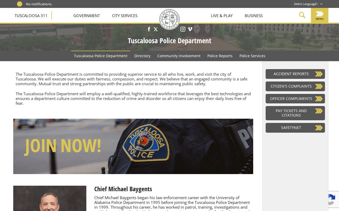 Tuscaloosa Police Department building for city criminal records requests